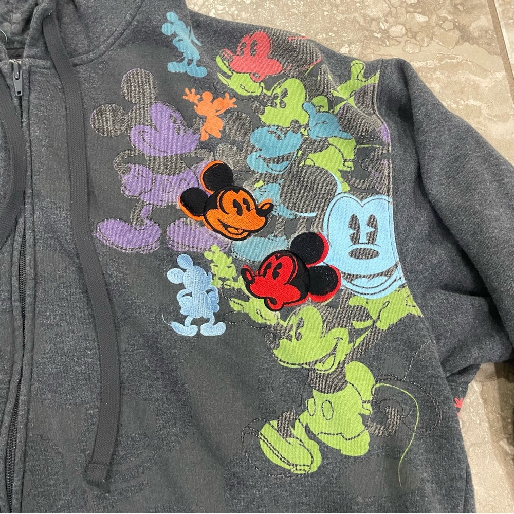 Disneyland Mickey Mouse Mens Hoodie Sweatshirt‎ Gray Embroidered Full Zip Large - Picture 3 of 12